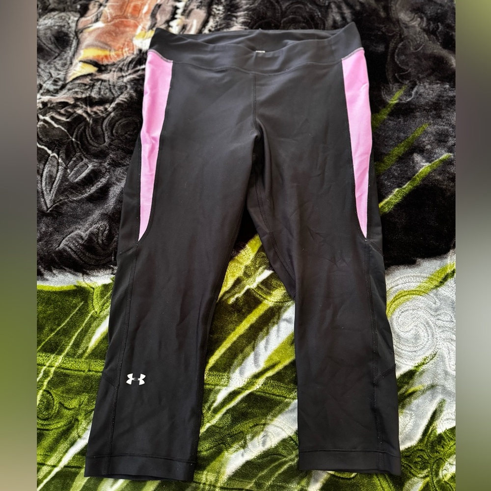 Large Under Armour Black Leggings with Pink Sides